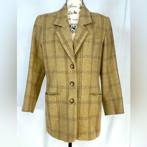 Vintage Lands End Woman’s Wool Blazer Buttermilk Plaid Preppy Outdoors 8 classic